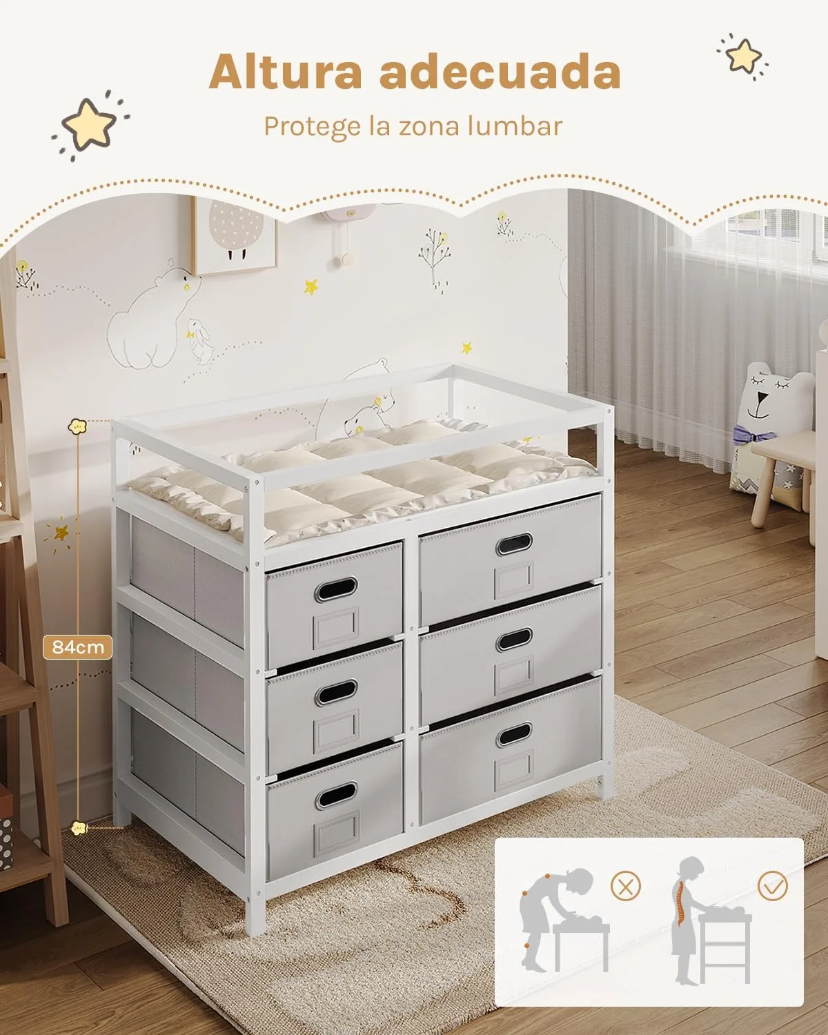 Kūdikio vystymo komoda su 6  medžiaginiais stalčiais - Image 5