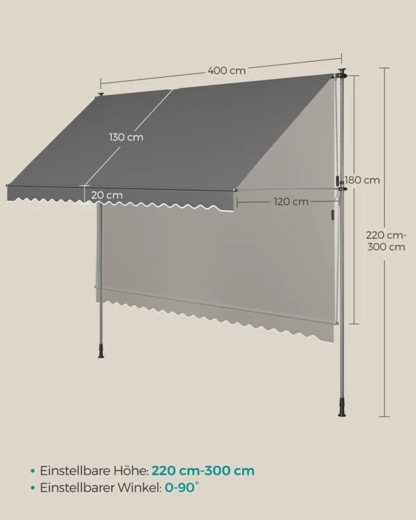 Pritvirtinama markizė nuo saulės 400 × 120 cm – antracito spalvos - Image 6